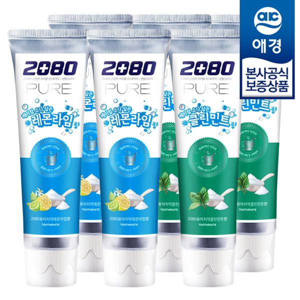 [애경] 2080 베이킹소다 퓨어 치약 120g x 6개