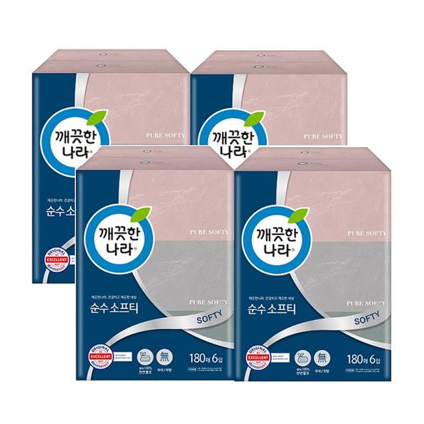 [깨끗한나라] 2겹 천연펄프 순수소프티 180매 6입 X 4팩 미용티슈