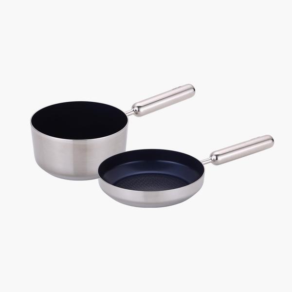 [네오플램] 엣지팬 스텐 블루 IH 프라이팬 2종세트 (18cm 밀크팬, 20cm 프라이팬)