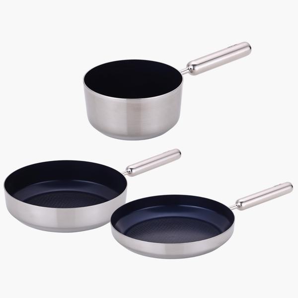 [네오플램] 엣지팬 스텐 블루 IH 쿡웨어 3종세트 (18cm밀크팬. 28cm프라이팬, 28cm 궁중팬)