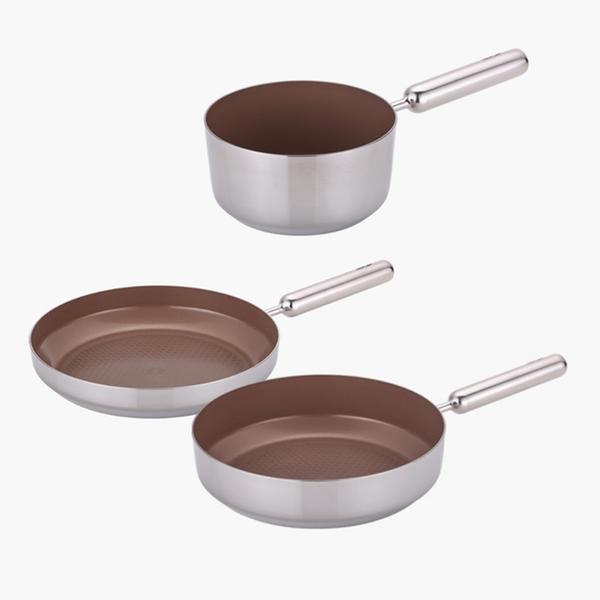 [네오플램] 엣지팬 스텐 베이지 IH 쿡웨어 3종세트 (18cm밀크팬. 28cm프라이팬, 28cm 궁중팬)