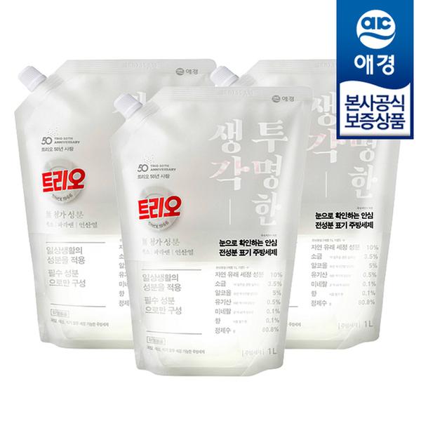 [애경] 트리오 투명한생각 주방세제 리필 1L x 3개
