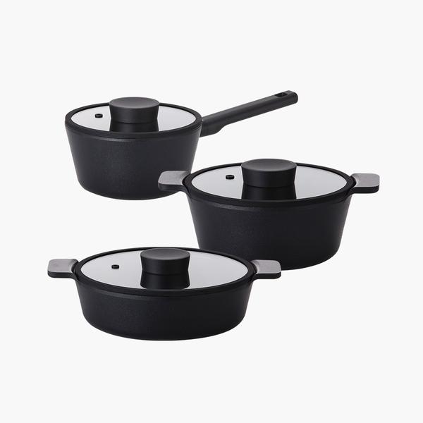 [네오플램] 불칸 IH 인덕션 냄비 3종 세트 (편수 냄비 18cm + 양수 냄비 20cm + 전골 냄비 24cm)