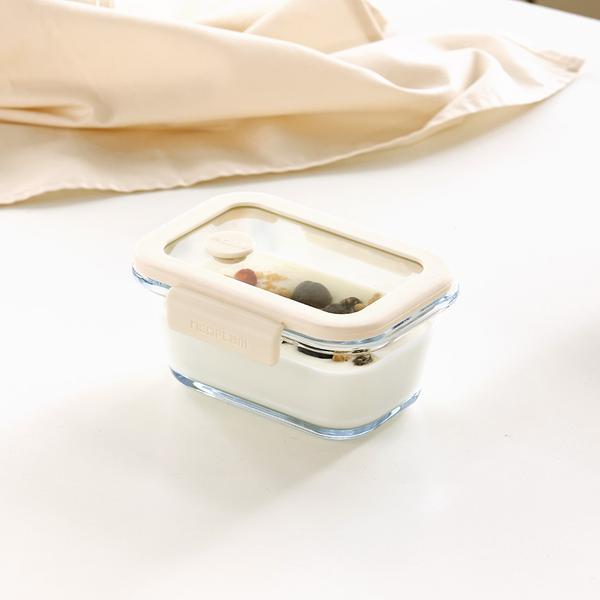 [네오플램] 글라쎄Z 유리 진공 밀폐용기 직사각 460ml - 아이보리