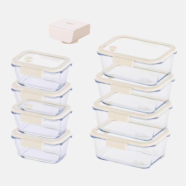 [네오플램] 글라쎄Z 진공 밀폐용기 9종 세트 (460ml 4개 + 800ml 4개 + 진공펌프) - 아이보리