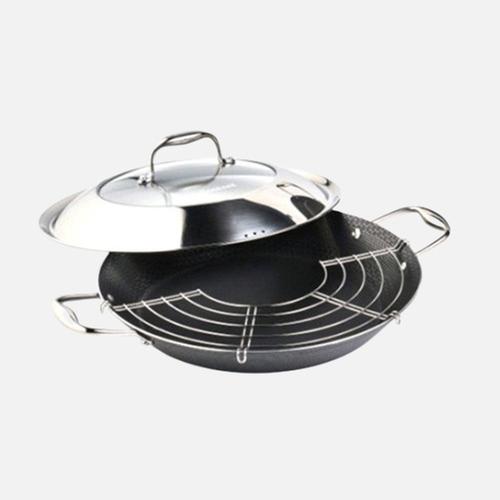 [Cookcell] 쿡셀 통3중 더블코팅 블랙 파에야팬 36cm+스트레이너+유리뚜껑