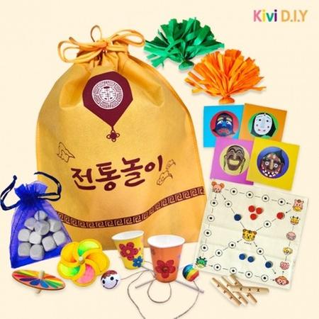 키비전통놀이6종세트-주머니 윷놀이 팽이 죽방울 제기 딱지 공기