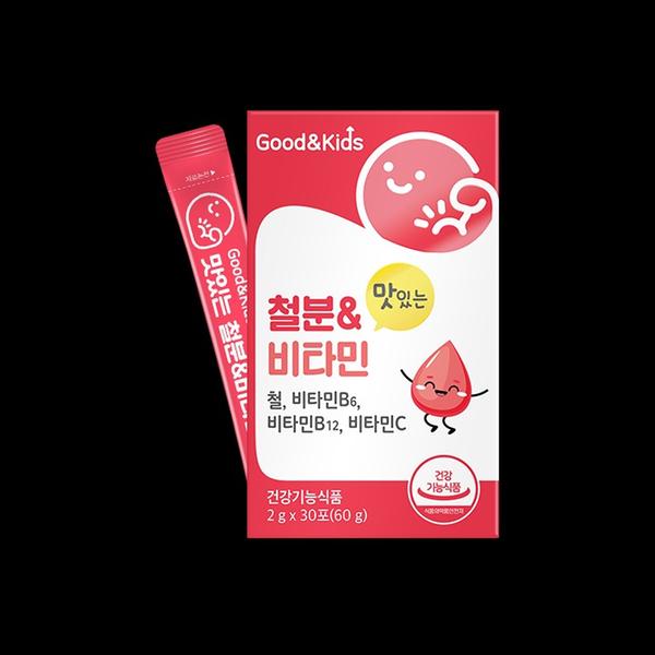 굿앤키즈 맛있는 철분 비타민 딸기맛 30포 1박스