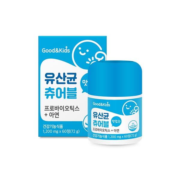 굿앤키즈 맛있는 유산균 츄어블 프로바이오틱스 아연 60정 1박스