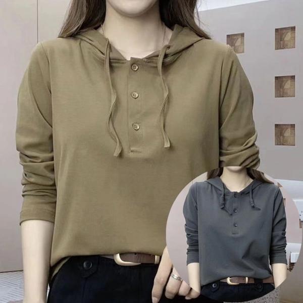 클래식 버튼 긴팔 후드티 4컬러